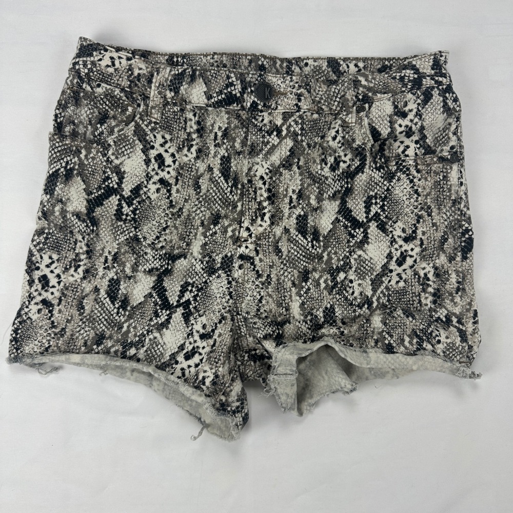 KUT From The‎ Kloth Gidget High Rise Snakeskin Print Frayed Hem Shorts 10